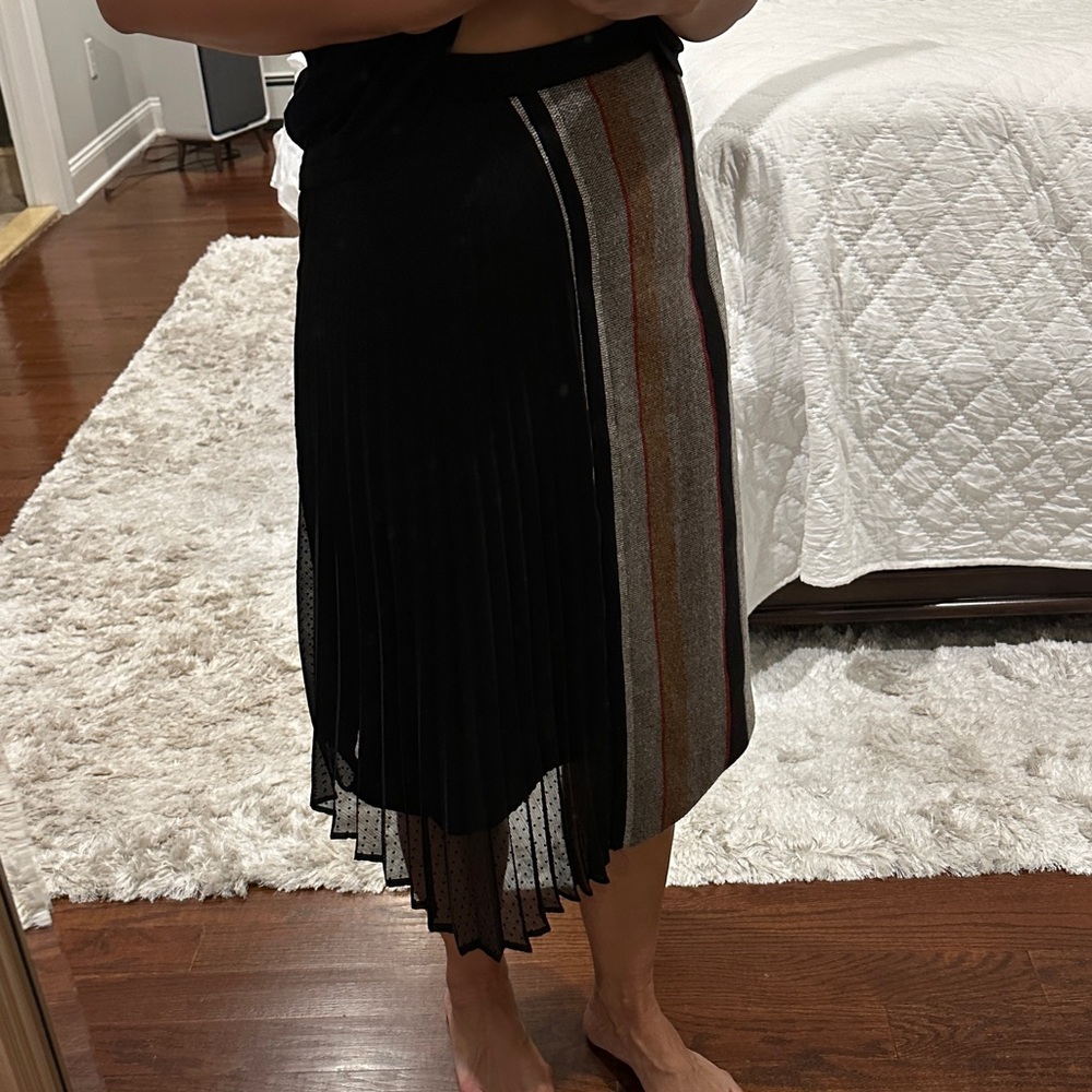Eva Franco via Anthropologie Black Midi Skirt with Striped Accents